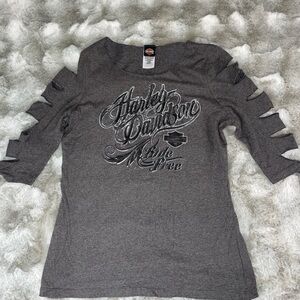 Harley-Davidson Women's Charcoal Cutout Sleeve Tee-0088